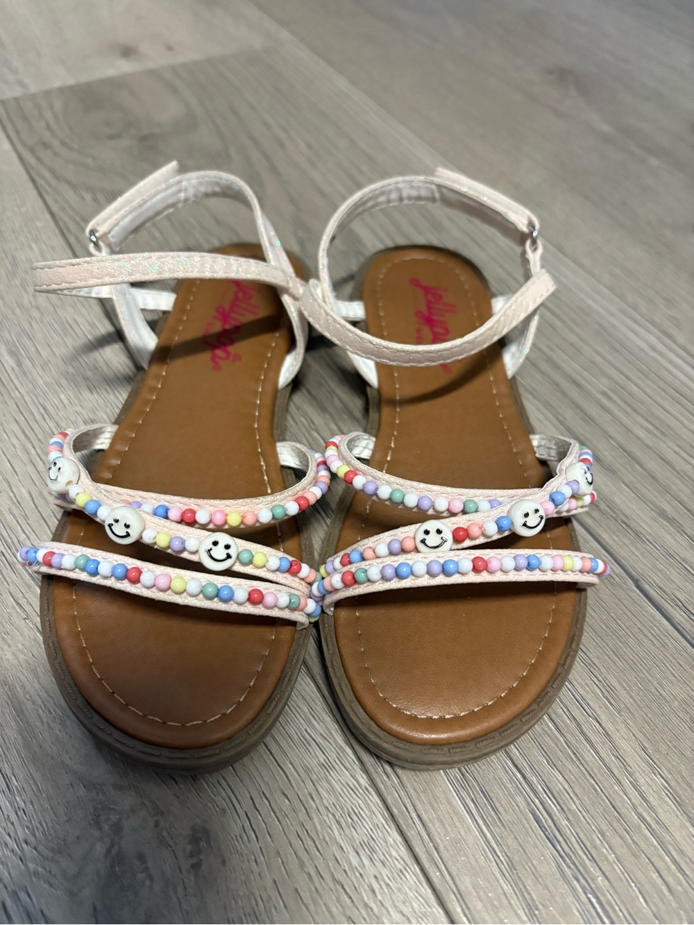 Jellypop Girls' Beaded Smile Sandals in cream 13c